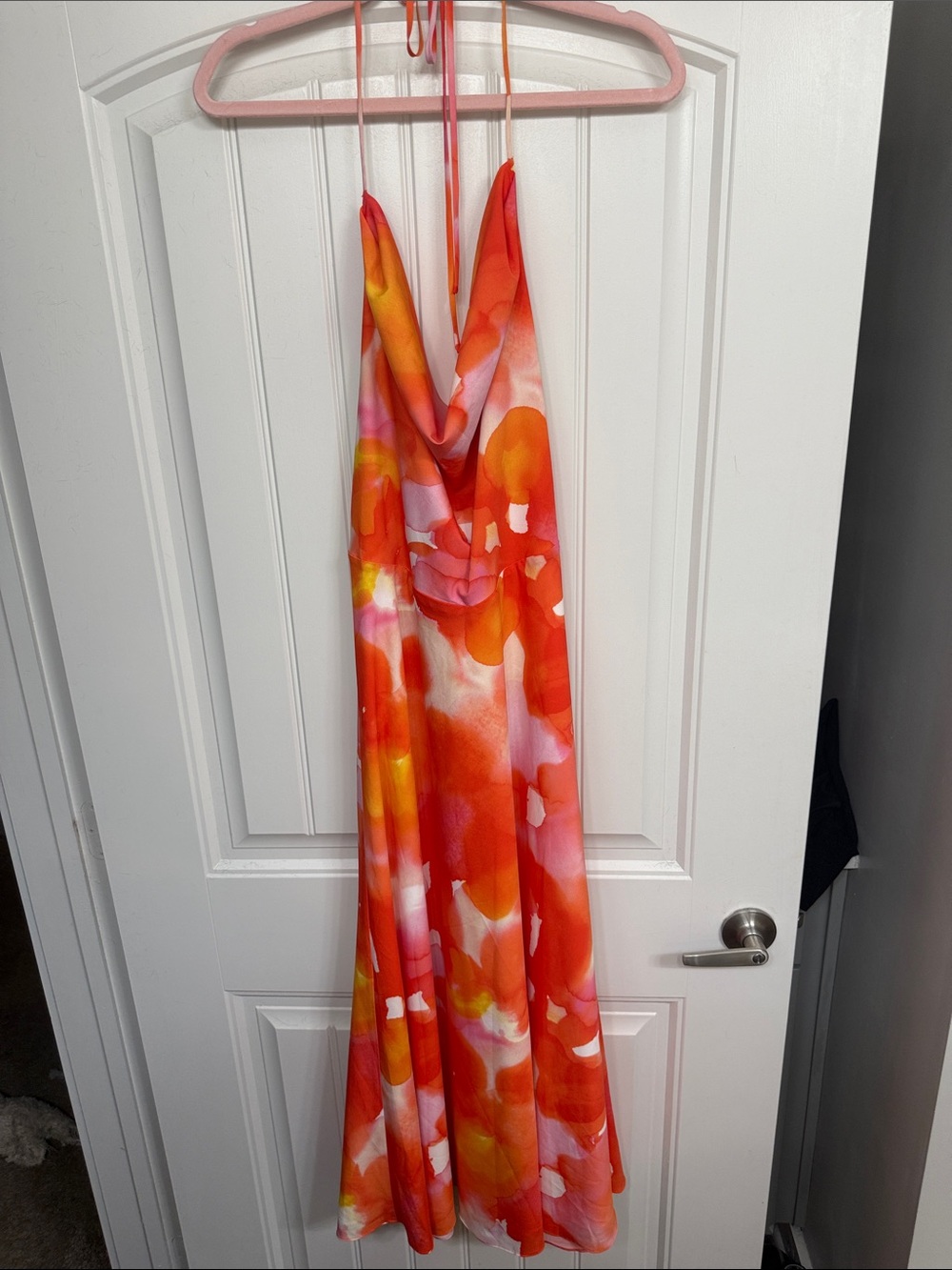 Halston Heritage Watercolor Halter Maxi Dress in Orange & Pink
